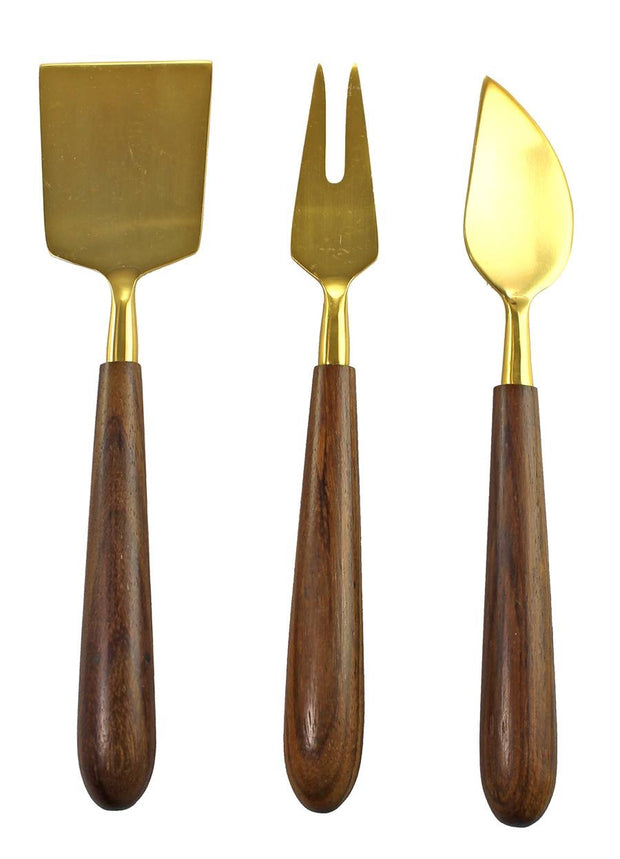 Gold and Wood Cheese Set of 3